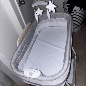 Gray Baby Bassinet with Mobile